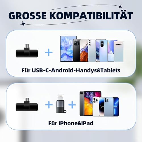 ChicSolis Kabelloses Lavalier Mikrofon Wireless Mini: 2 Plug-Play Lavalier Mikrofon Wireless für iPhone Android MacBook Ipad - Ansteckmikrofon für Videoaufzeichnung Interview Vlog Live YouTube TikTok