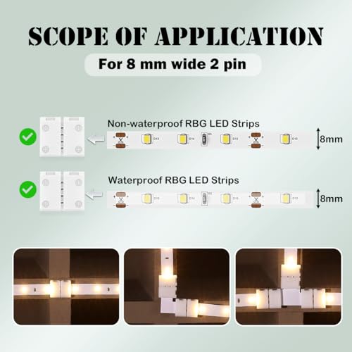 UBRAVE LED Light Connector, 20 Pcs 8mm 2 Pin RGB LED Connector, LED Strip 2 Pin Connector - Image 4