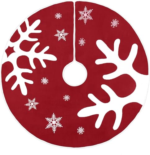 MACTING Base per albero di Natale, 76,2 cm, in iuta con fiocchi di neve bianchi, copertura base per la decorazione natalizia