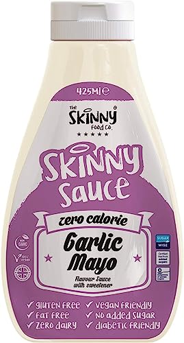 Skinny Food Co Sugar Free Garlic Mayo Sauce 425ml - Virtually Zero Calorie Sauce - Vegan & Keto-Friendly - Sugar Free Garlic Mayonnaise Sauce - Gluten Free