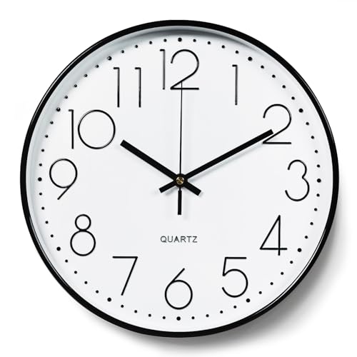 YSWOVUO 30cm Reloj de Pared, Movimiento de Cuarzo Silencioso, Relojes de Pared Decorativo Redondo, Números Fáciles de Leer, Reloj Pared para Salon, Cocina, Dormitorio, Oficina, Escuela