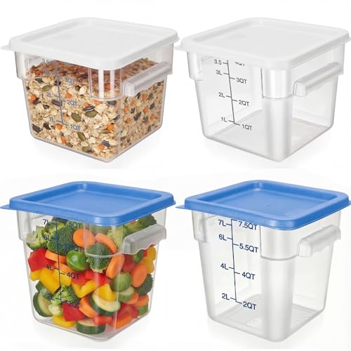 Image of Lallisa 4 Pcs 8qt & 4qt Clear Food Storage Containers with Lids Handles and Scales, Stackable Plastic Square Food Storage Containers for Dough Proofing Baking Kitchen Restaurant(White, Blue)