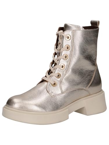 CAPRICE Damen Stiefeletten zum Schnüren aus Leder mit Reißverschluss, Metallisch (Platin Metal.), 38 EU