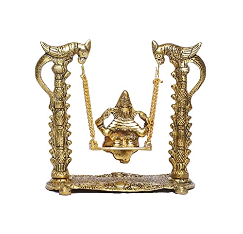 Image of KridayKraft Ganesh ji Idol,Ganpati murti on Swing jhula for Temple Pooja, Ganesha Metal Statue Table Decorative Home,Office & Gift Your Relatives,Religious Idol Showpiece Figurines Gift Article...