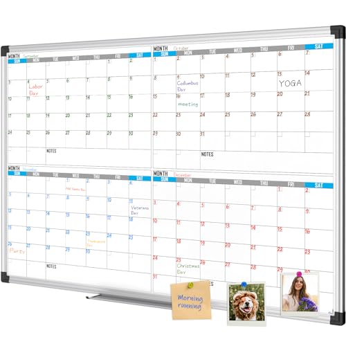 XBoard Magnetic Calendar Whiteboard 36" x 24", 4 Months Calendar Dry Erase Board, Silver Aluminium Framed White Board Planner for Home School Office Organization 36" x 24" - 4 Months