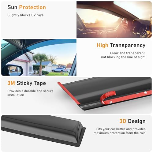Image of Shatterproof Taped-On Window Deflectors for Ford F150 SuperCrew 2015-2025, Rain Guards, Window Visors for Car, Vent Deflector, 4pcs