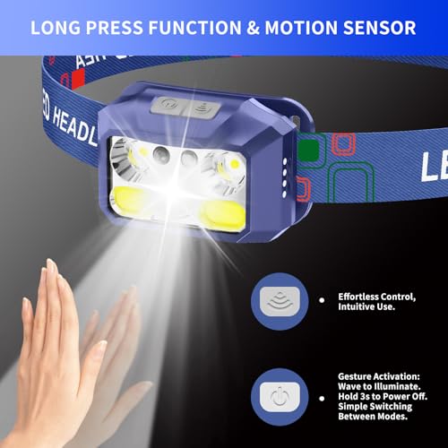 Linterna frontal LED azul de 800 lúmenes recargable por USB-C con sensor 7