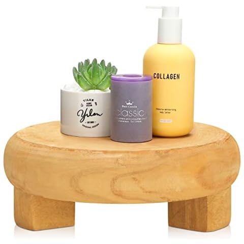 Wood Riser 11 x 4 Inch Paulownia Wood Round Pedestal Stand Risers Wooden Plant Stool Kitchen Decor for Counter Rustic Small Tray Pot Flower Riser Holder for Table Display Home Decoration Cover