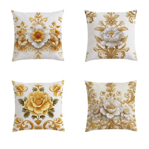Housse coussin 60x60cm fleurs rose en lin premium double face imperméable - 2