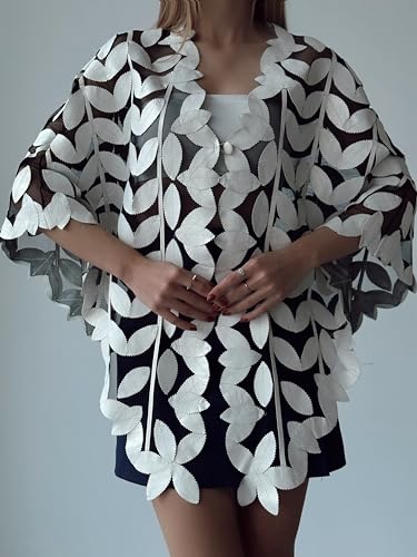 Vela Women's Genuine Lambskin Handmade Leather Poncho3