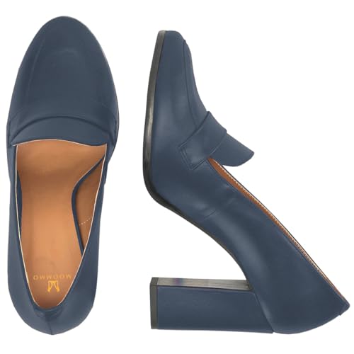 Image of MOOMMO Women Chunky Block Heel Pumps Round Closed Toe Slip On Oxford Loafers Shoes High Heels Snakeskin Work Pump Suede Loafer for Office Ladies Classic Formal Business Professional 4-13 M US