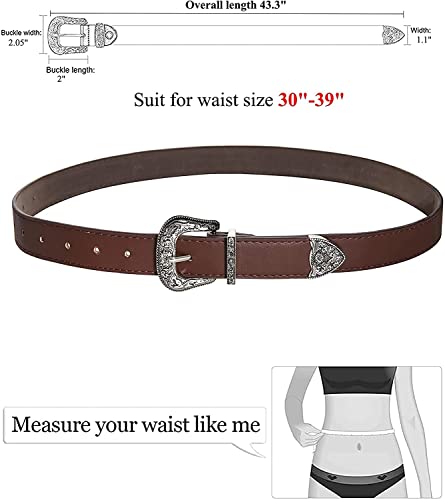 Inogih Western-Leather-Belts-Women Vintage Waist-Belts With Hollow Out Flower Buckle (Coffee) #TOP2