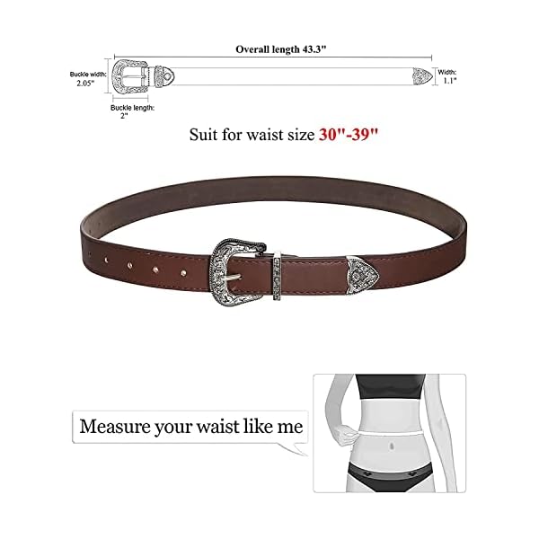 INOGIH Western-Leather-Belts-Women Vintage Waist-Belts with Hollow Out Flower Buckle, Coffee, One_Size - Image 4