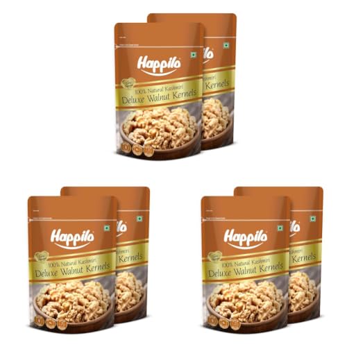 Image of Happilo Premium Deluxe Walnut Kernels 200g (Pack of 6) | Walnuts without Shell | Akhrot Giri | Dry Fruits, Healthy Snacks | Natural Kashmiri Walnut Kernels | Rich in Protein, Iron & Source of Omega-3