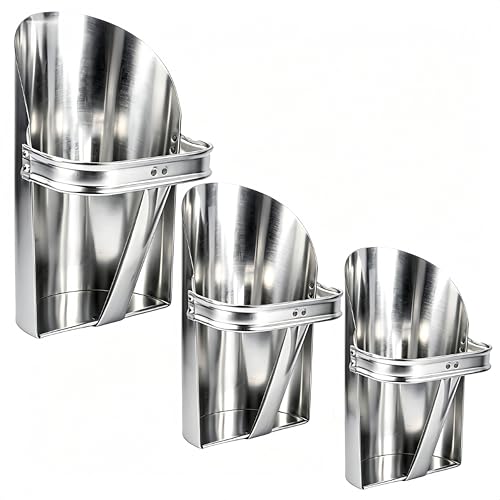 Dmnnlp 3 Pack Galvanized Feed Scoop Set, Heavy Duty Metal Grain Scoop for Livestock, Horse & Chicken, 3 Sizes with Rolled Edges & Flat Base for Farm, Coop, Gardening