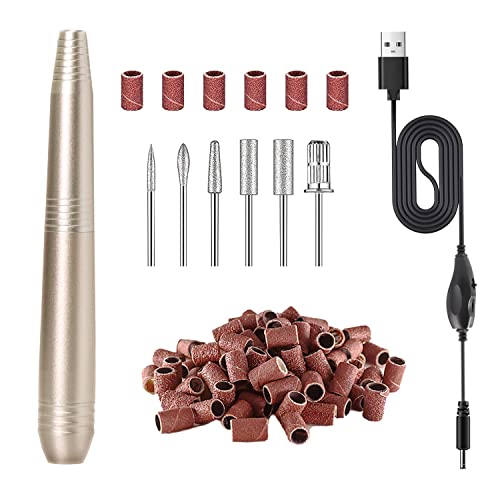 Electric Nail Drill Kit,Entry Level Nail Drill Machine,for Nail File Exfoliating Abrasive Acrylic Nail Drill,with 6 Pcs Nail Drill Bits,50 Sanding Bands Nail Drill Set (Gold)