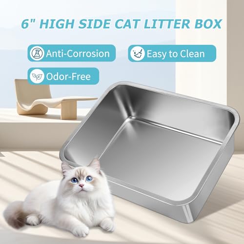 Arenero para gatos de acero inoxidable grande 17.5x13.6x6 in miniatura 6