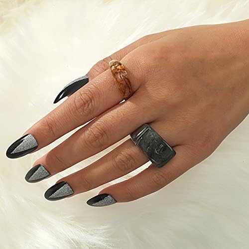 Miniatura 5 de Anillos gruesos de resina, anillos de resina acrílica, anillos anchos y gruesos para nudillos, anillo de articulación apilable, retro, acrílico,