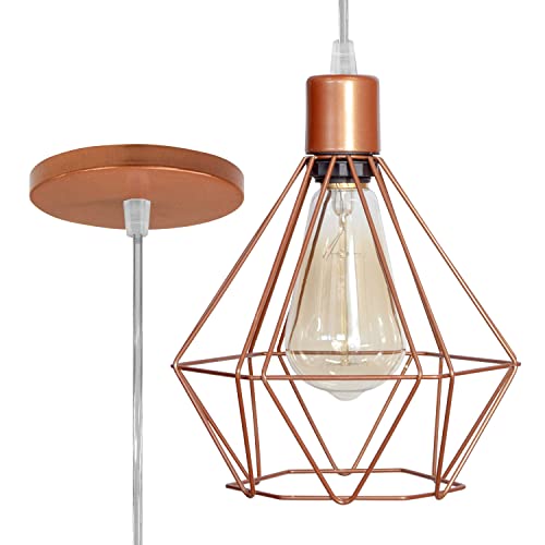 Kit 3 Lustre Pendente Diamante Cobre Cabo Cristal