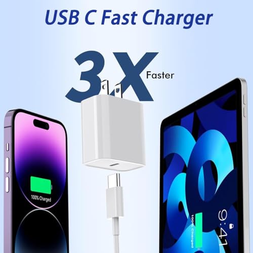 Image of iPad Fast Charger,iPad Pro Charger Fast Charging USB C Wall Chargers Block Plug & Type C USB C to C Cable Cord for iPad Pro 13 /12.9 /11 inch,iPad Air 13 /11inch 5th /4th,iPad mini 6 /A17 Pro,iPad 10 /A16