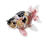 WitnyStore Tiny 3' Black White Red Ranchu Lionhead Goldfish Figurine - Miniature Hand Blown Glass Gold Fish Animal Multicolor Freshwater Fishes Crystal Decorative Collectible Figurines Décor Gifts