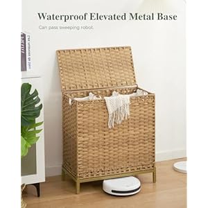 Laundry Hamper with Lid 132 L 35 Gallons Clothes Hamper with Lid Handwoven Rattan Laundry Hamper with Metal Heightened Feet Laundry Hampers with 3 Removable Liner Bags for Laundry Natural