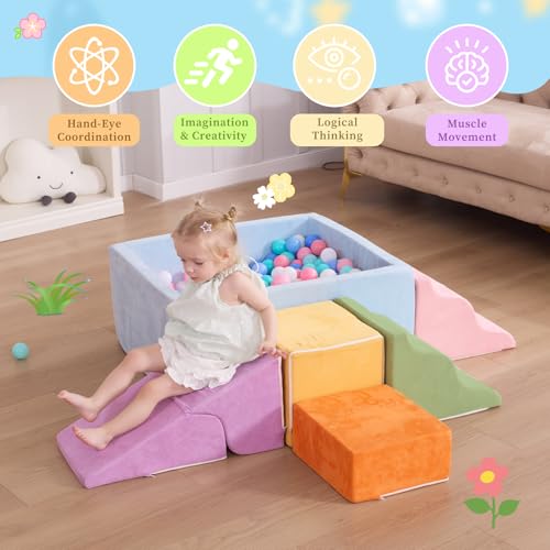 Image of Foam Climbing Toys for Toddlers with Large Ball Pit | Climbing Blocks, Soft Play Climb and Crawl Activity Playset, Toddler Play Crawling Climbing Sliding Indoor(Excluding Balls)