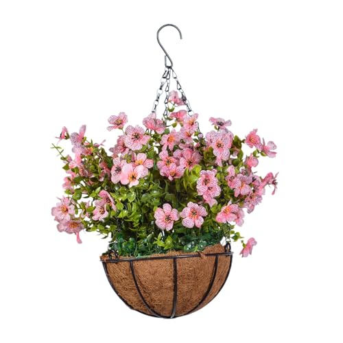 Flores artificiales moradas, flores artificiales para colgar, plantas de flores artificiales, arbustos de flores artificiales, violetas artificiales creativas, flores, arbustos, decoración de pared