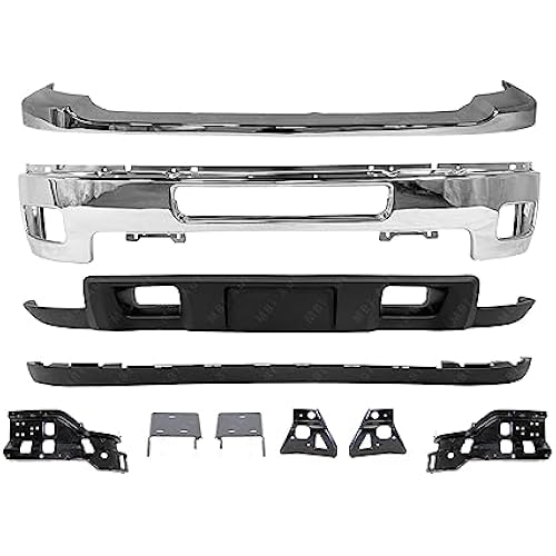 BUMPERS THAT DELIVER - Chrome, Steel Complete Front Bumper Face Bar 10-PC Kit Compatible with 2011-2014 Chevy Silverado 2500 3500 w/Fog 11-14, GM1002837 GM1092213 GM1095195 GM1014106
