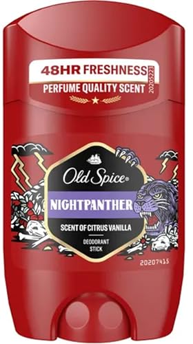 Image of Old Spice Nightpanther Deodorant Stick for Men, 48H Fresh, Long-Lasting Fragrance in Perfume Quality, 0% Aluminium Salts, No Stains on Black and White 50ml