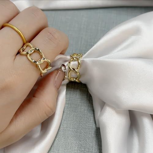 Image of Dtja Link Chain Silk Scarf Ring Brooch for Women Girls Fashion Chic Minimalist Simple Shawl Scarves Band Statement Buckle Wrap Finger Rings Size 8 Dress Accessories Jewelry Gift