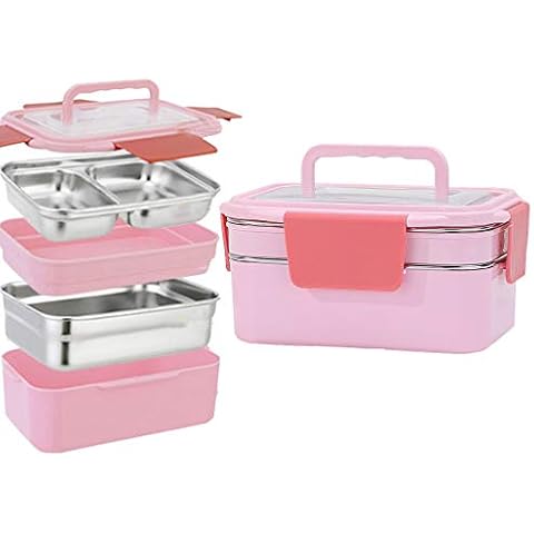 OldPAPA Leakproof Japanese Bento Lunch Box With Carring Handle Box 1200ml / 41Oz for Kids Children Adults Office School Camping,Pink Cover