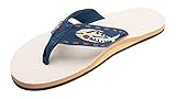Rainbow Sandals Men's Hemp Single Layer Fish Strap With Arch, Natural/Gold Fish/Navy, Men's XX-Large / 12-13.5 D(M) US