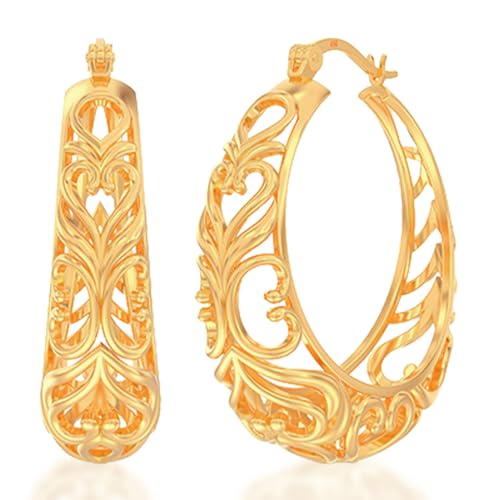 Image of TRUESILVER ACPL 925 Sterling Silver BIS Hallmarked Filigree Hoop Earrings for Women & Girls | Lightweight Designer Oval /Round Hoops | Everyday Wear | Gift for Her