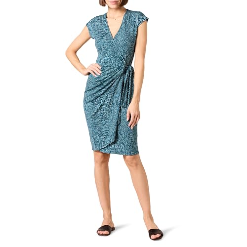 Amazon Essentials Women's Classic Cap Sleeve Wrap Dress (Available in Plus Size), Blue Daisy, Medium