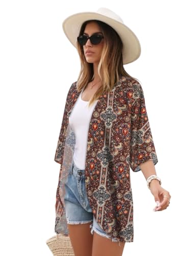 Image of CHICGAL Womens Floral Kimono Cardigan Beach Cover Up Casual Summer Tops