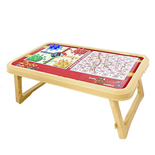 Kuber Industries Exclusive Plastic Ludo, Snakes and Ladders Printed Foldable Study Table (Yellow) – CTGTC34755