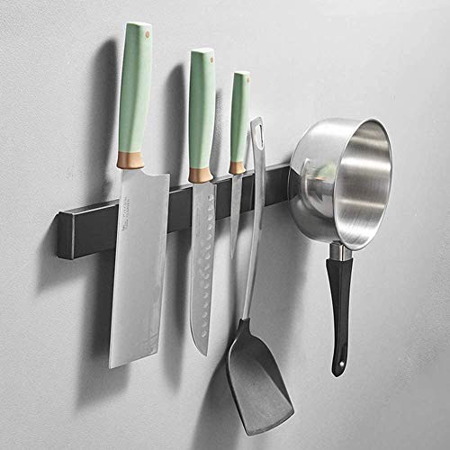 Magnetic Knife Holder for Wall ?Stainless Steel Hanging Magnetic Knife Strip Storage Rack for Kitchen Knives Metal Utensils Wall Mount Horizontal Knife Rack/Bar (30CM Silver)-Black_50CM Perfect