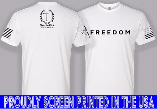 Warrior USA Charlie Kirk Freedom Memorial T-Shirt, Screen Printed in St. Louis Mo- Form Fitting Style Shirt4