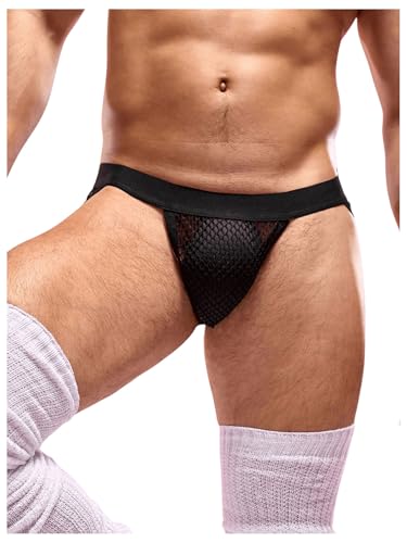 OYOANGLE Men's Fishnet Lingerie Briefs Low Rise See Through High Leg Mesh Panties Underwear2