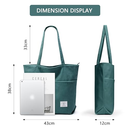 Image of KALIDI Women Corduroy Tote Bag Zipper Casual Tote's Handbag Big Capacity Shoulder Bag with Pockets