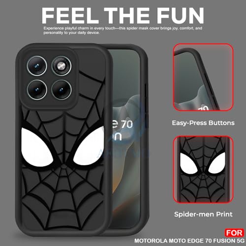 Image of AESTMO Back Case Cover for Mototola Moto Edge 70 Fusion 5G Cover | Spidey Face Mask Design | Silicone Case | Full Body Protection | Camera Protection Back Cover (Black)