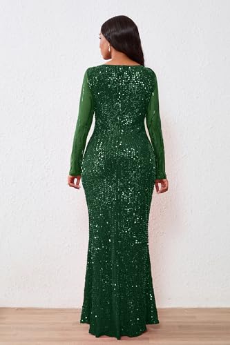 Image of VERWIN Women's Sequins Bodycon Round Neck Long Sleeve Sparkly Mermaid Maxi Dress for Casual Party Cocktail