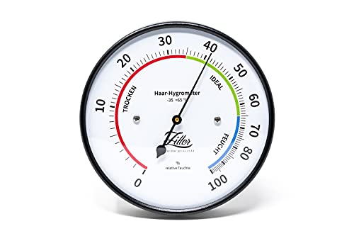 ZILLER Haar-Hygrometer, Serie Modern, Gehäuse Schwarz, Ziffernblatt Weiß, Durchmesser 10cm, Made in Germany