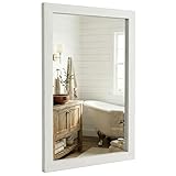 Pocetry 24' x 36' Farmhouse Wall Mirror for Mantle, Distressed White Wood Texture, Coastal Rustic Decor Mirror for Entryway, Bedroom & Bathroom, Wide Trim