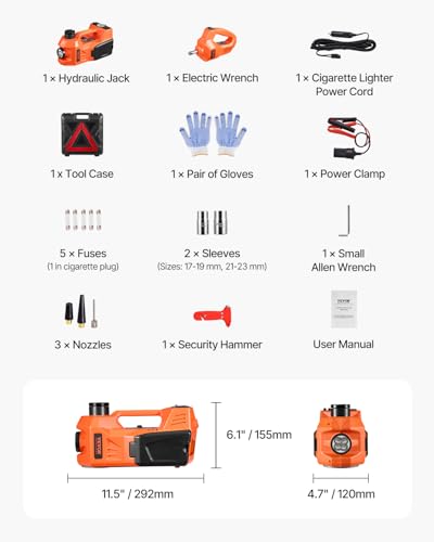 Image of VEVOR Electric Car Jack, 5 Tons /11000 lbs, Electric Scissor Jack with Built-in Inflator, 12V Tire Change Replacement with Electric Impact Wrench & LED Light, Portable Jack kit for Sedan, SUV, Truck