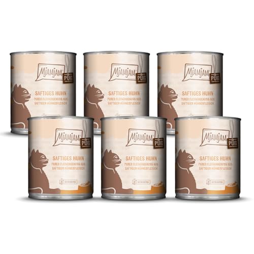 MjAMjAM - Premium Nassfutter für Katzen - purer Fleischgenuss - saftiges Hühnchen pur, 6er Pack (6 x 800 g), getreidefrei mit extra viel Fleisch