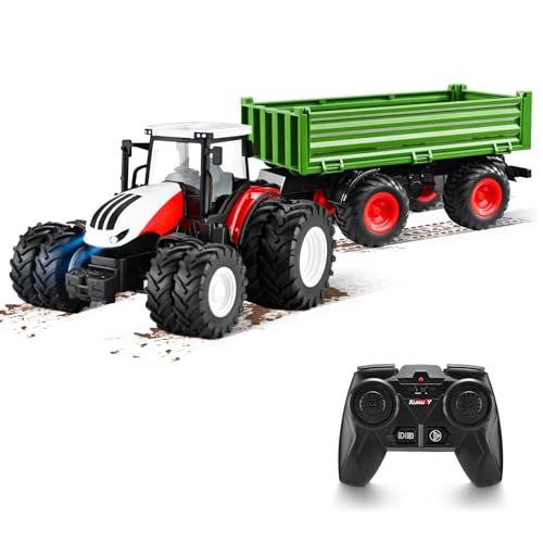 Brolteja 1:24 Juguete del Tractor agrícola, con Control Remoto de Juguetes para el Remolque Infantil, Adecuado para niños de 3 a 6-10 años (Verde)