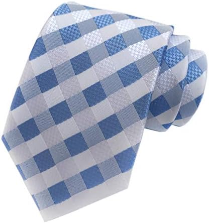 Mens Blue White Plaid Jacquard Woven Formal Tie Texture Microfiber Italian Silk Necktie