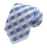 Mens Blue White Plaid Jacquard Woven Formal Tie Texture Microfiber Italian Silk Necktie
